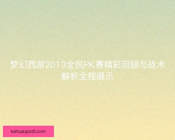 梦幻西游2013全民PK赛精彩回顾与战术解析全程展示